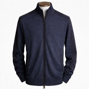 Alicia Adams Alpaca Mens Navy Baby Alpaca Silk Full Zip Sweater Small Luxury